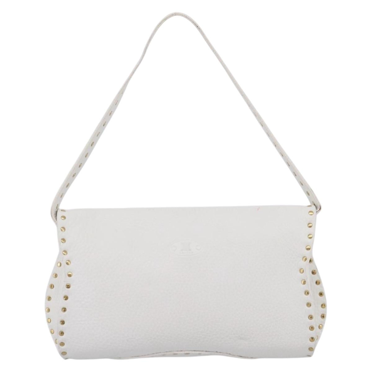 CELINE Shoulder Bag Leather Gold White Auth 201963