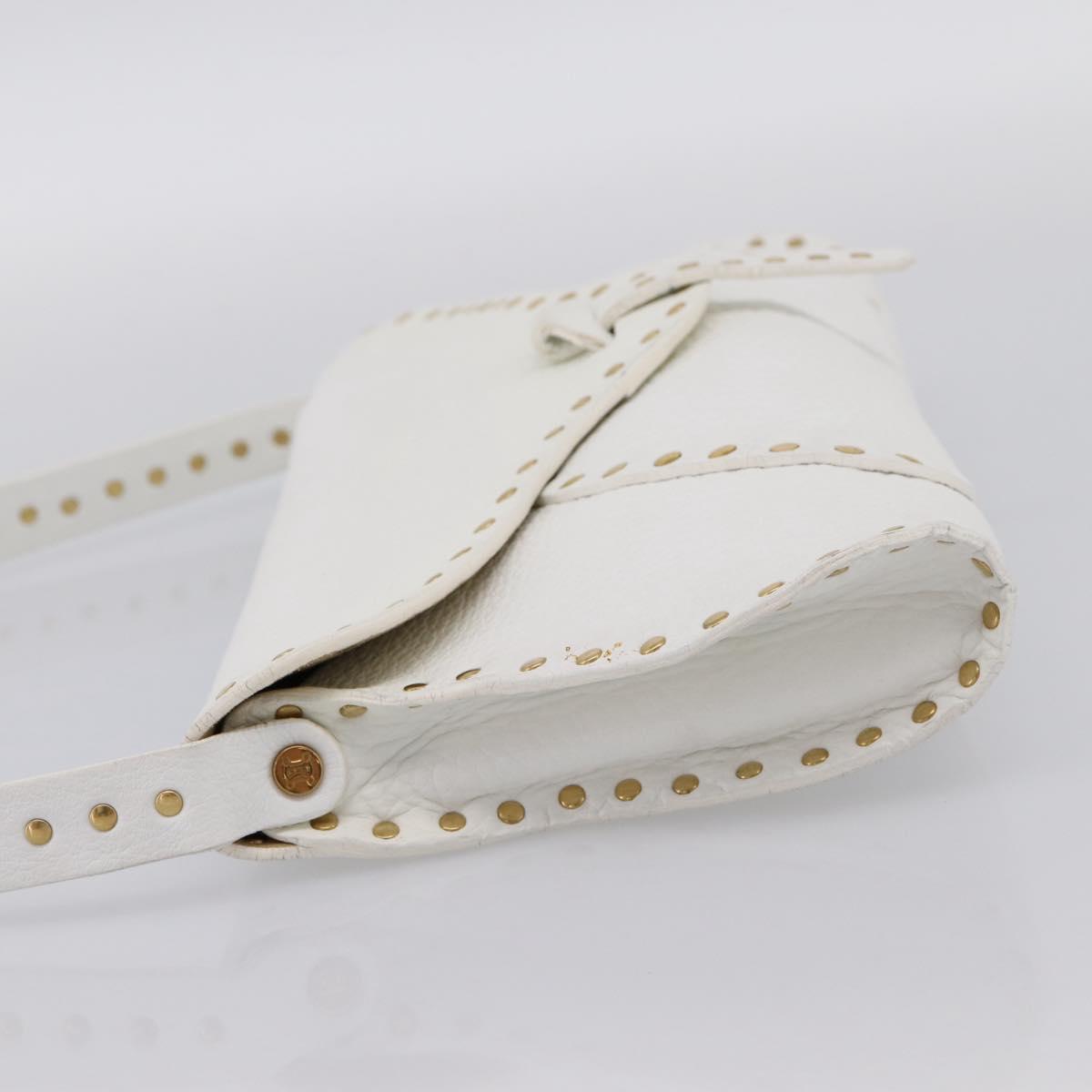 CELINE Shoulder Bag Leather Gold White Auth 201963