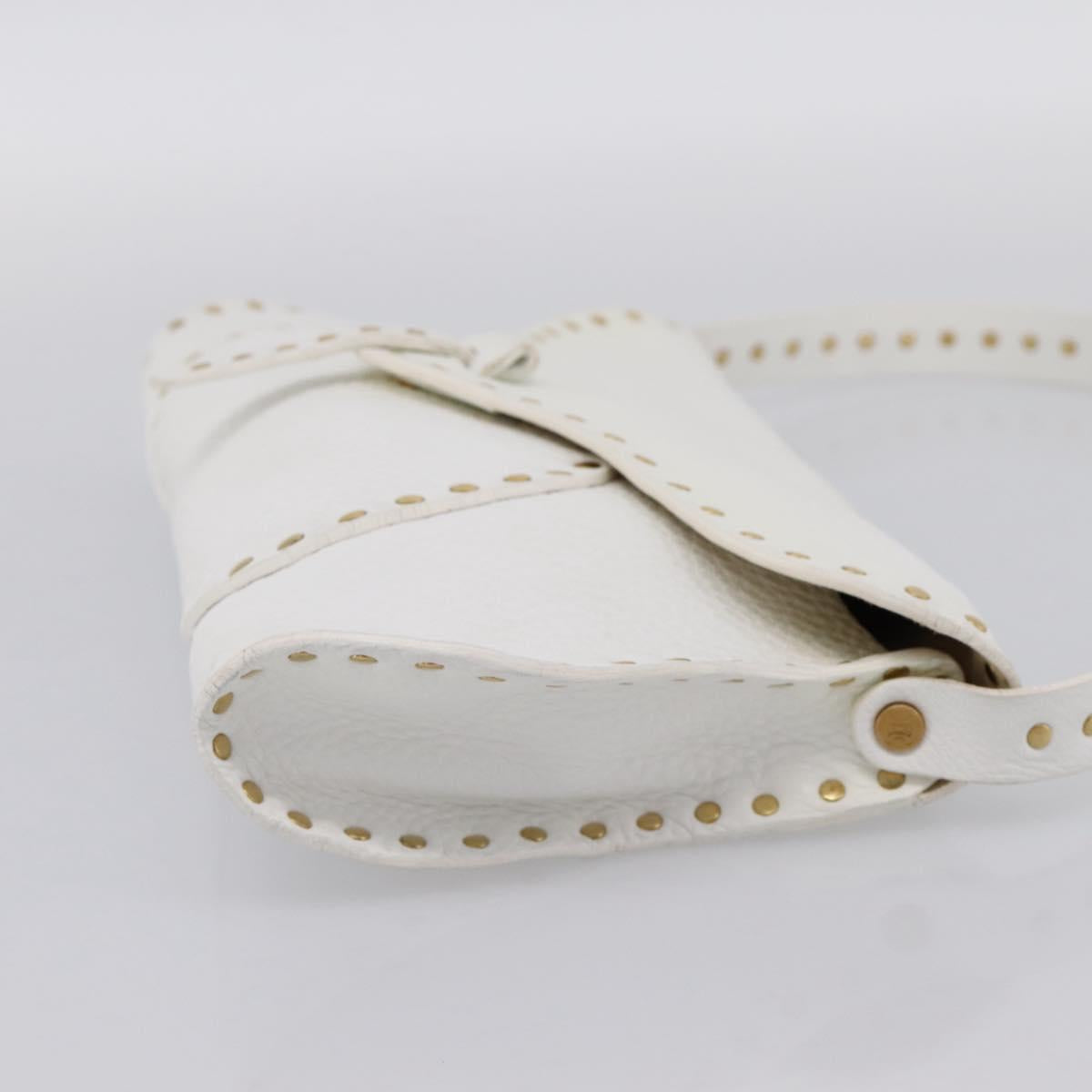 CELINE Shoulder Bag Leather Gold White Auth 201963