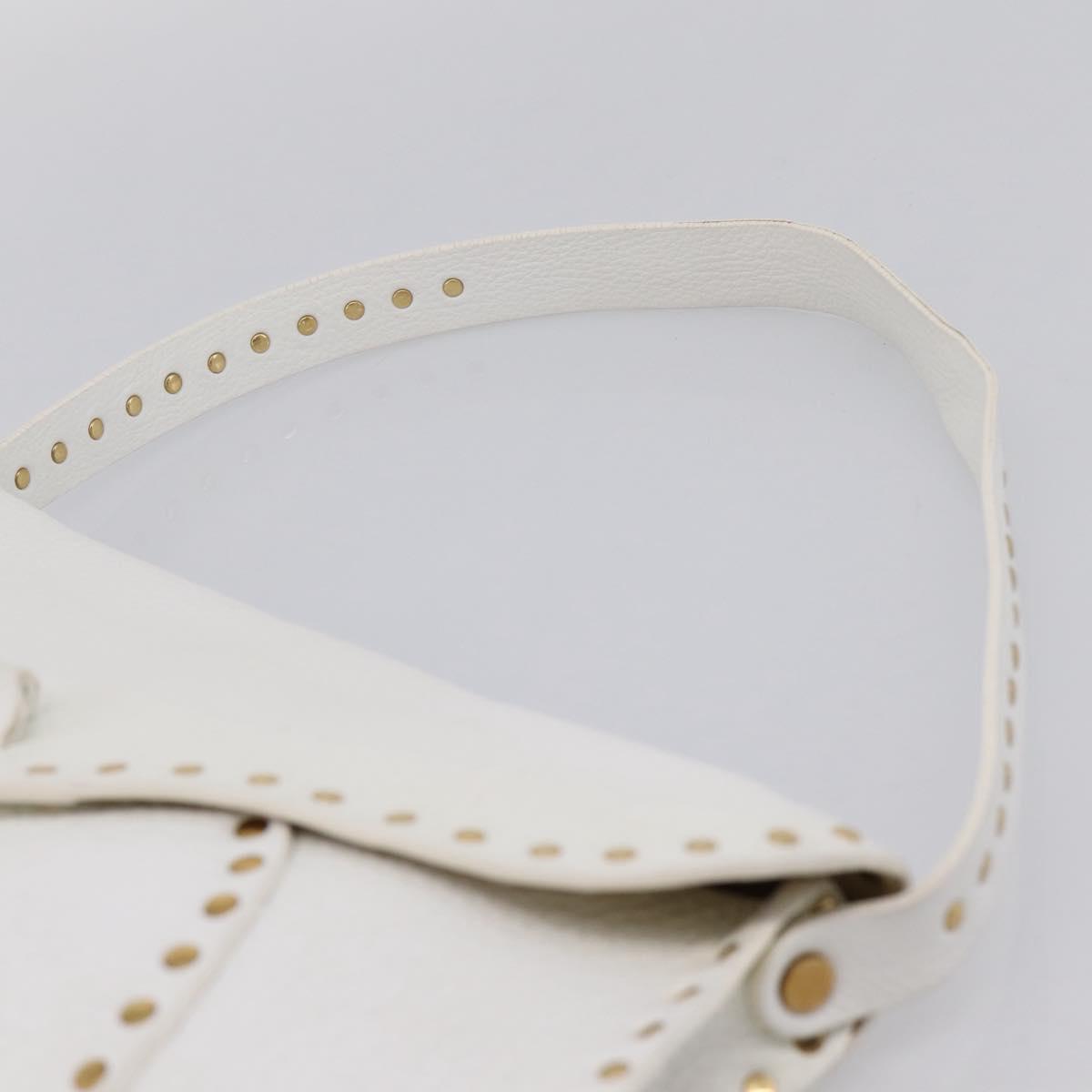 CELINE Shoulder Bag Leather Gold White Auth 201963
