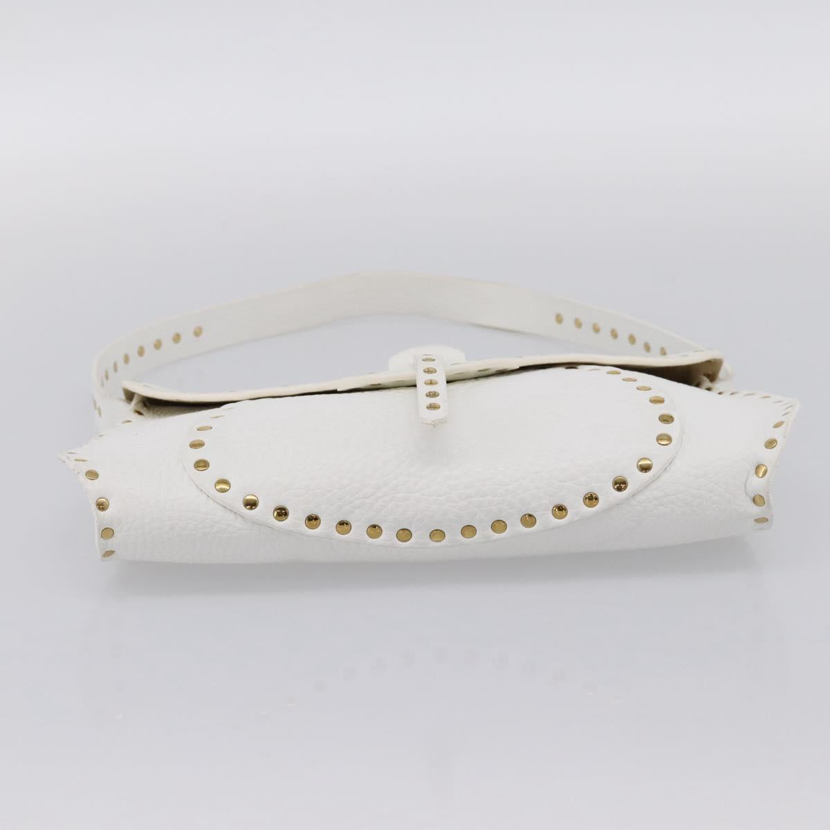CELINE Shoulder Bag Leather Gold White Auth 201963