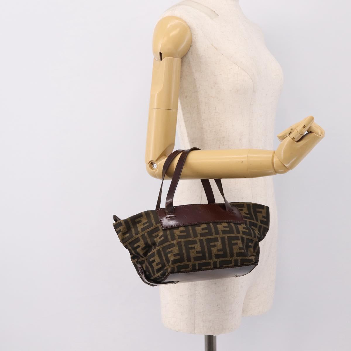 FENDI Zucca Canvas Hand Bag Black Brown Auth 201964