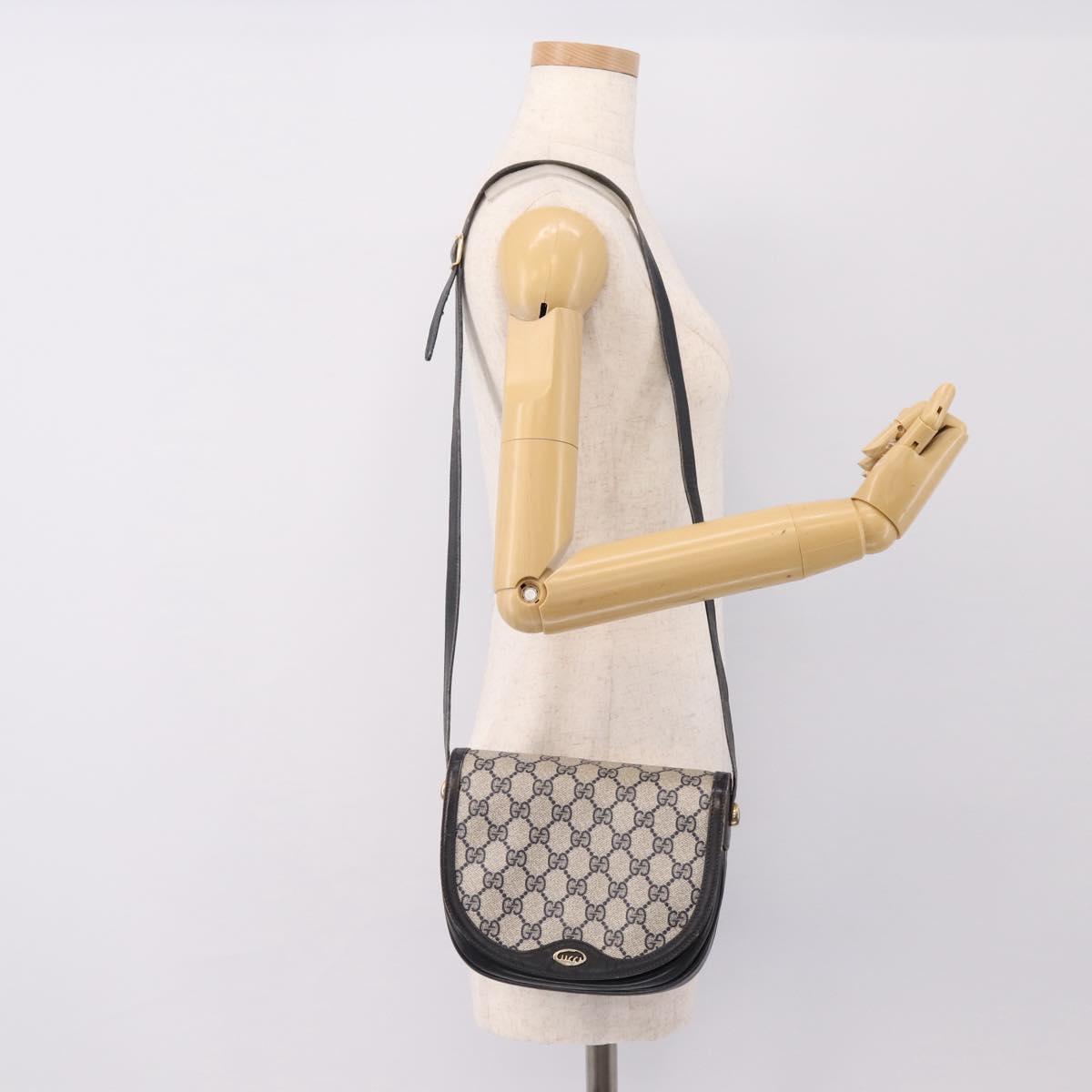 GUCCI GG Supreme Shoulder Bag PVC Navy Gold Auth 201965