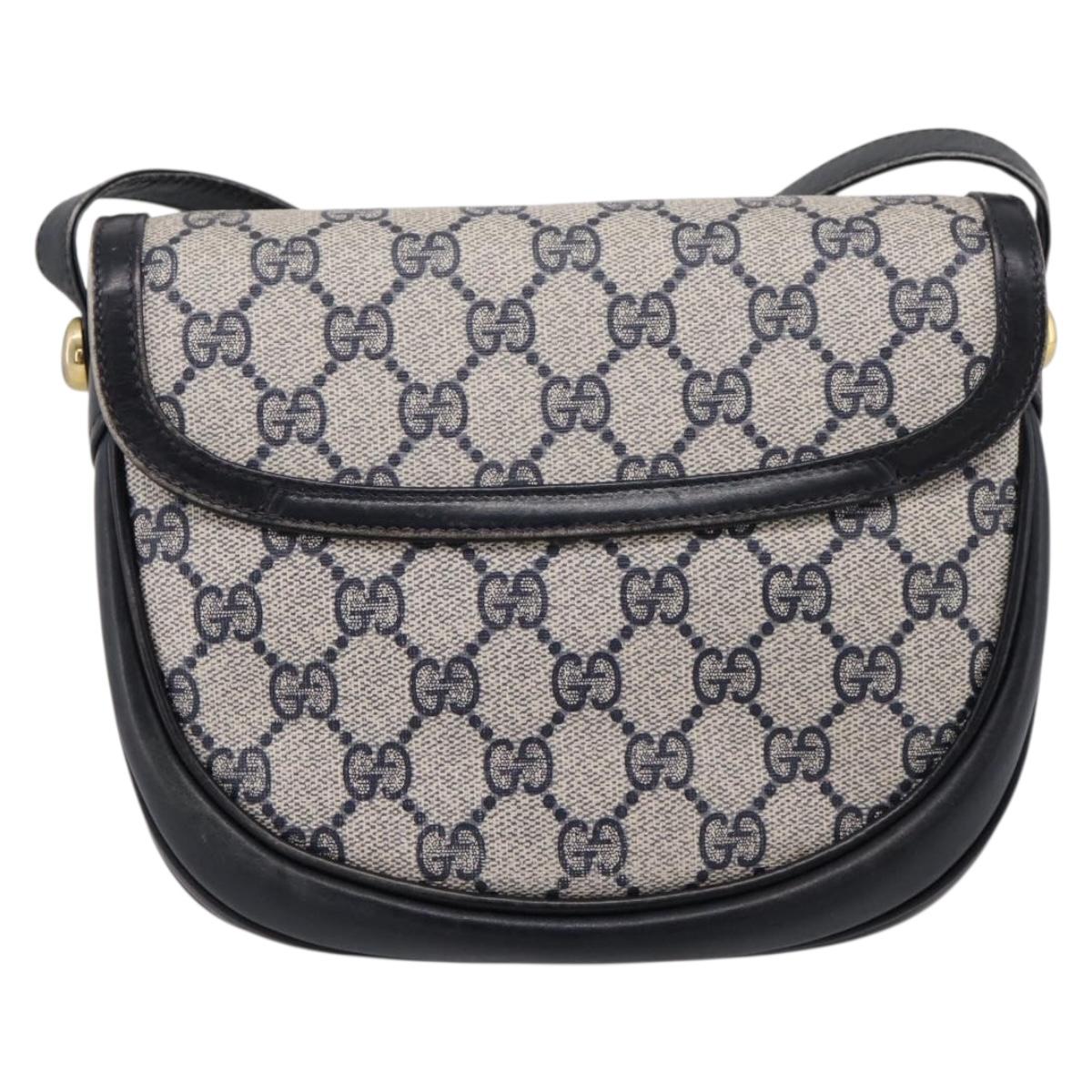 GUCCI GG Supreme Shoulder Bag PVC Navy Gold Auth 201965