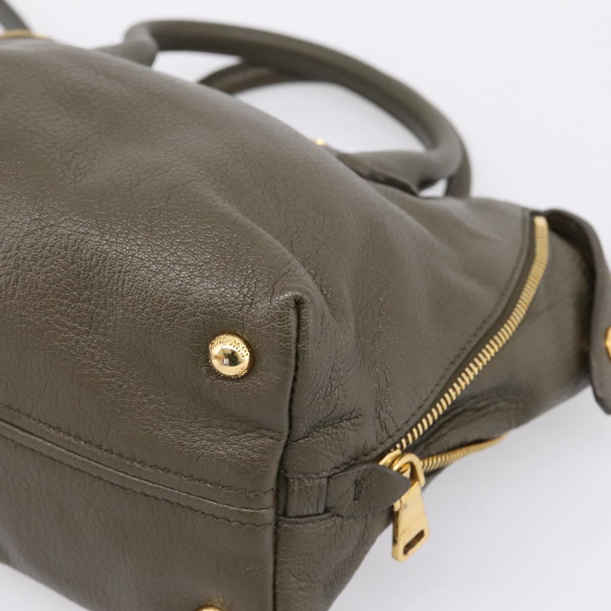 Miu Miu Hand Bag Leather 2way Khaki Gold Auth 201966A