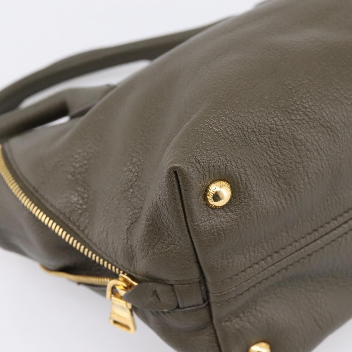 Miu Miu Hand Bag Leather 2way Khaki Gold Auth 201966A