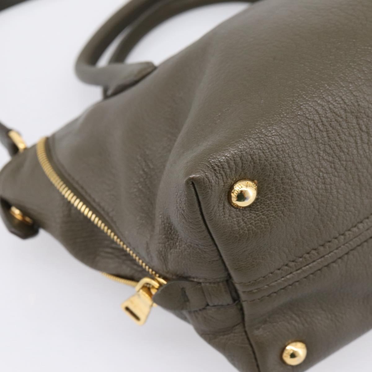 Miu Miu Hand Bag Leather 2way Khaki Gold Auth 201966A