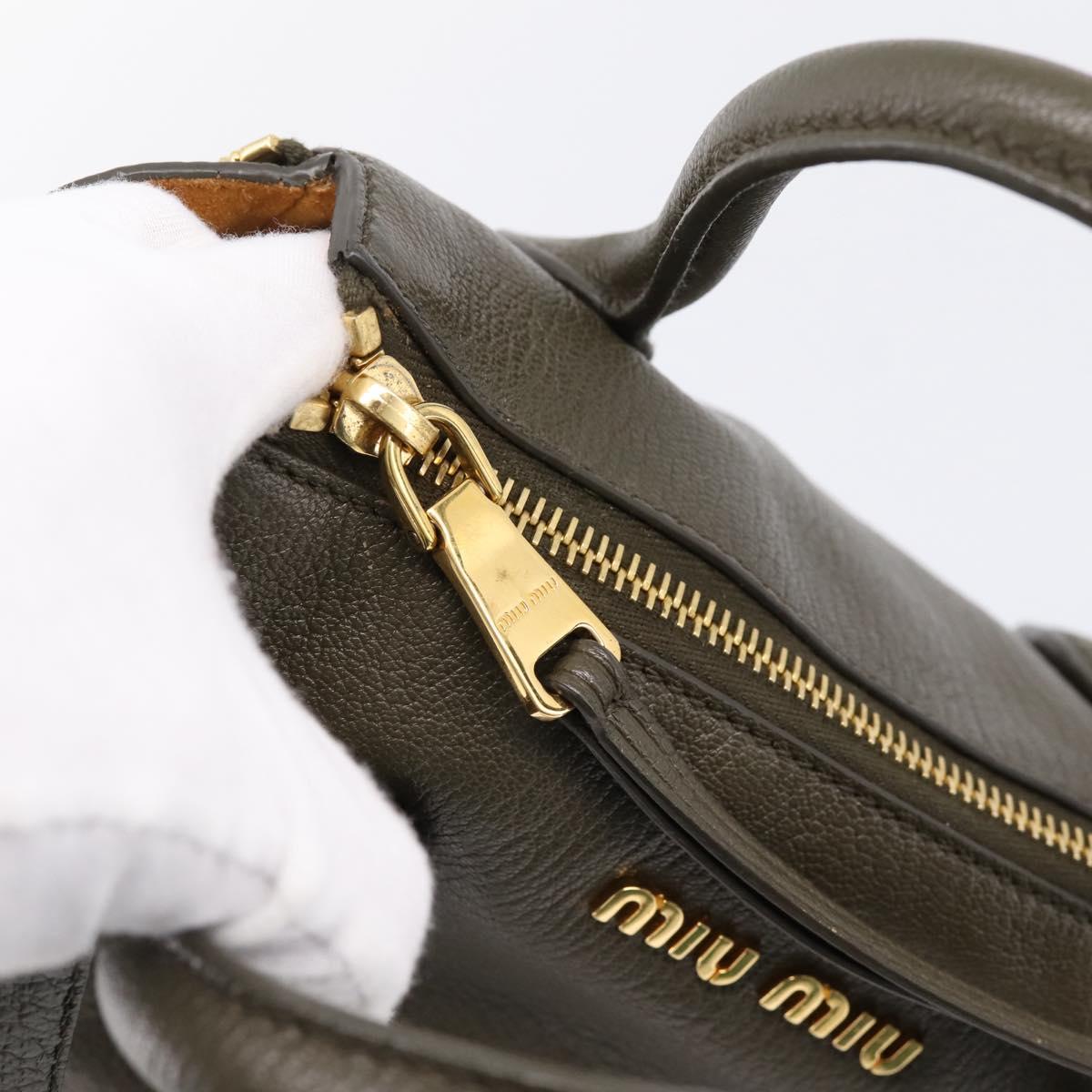 Miu Miu Hand Bag Leather 2way Khaki Gold Auth 201966A