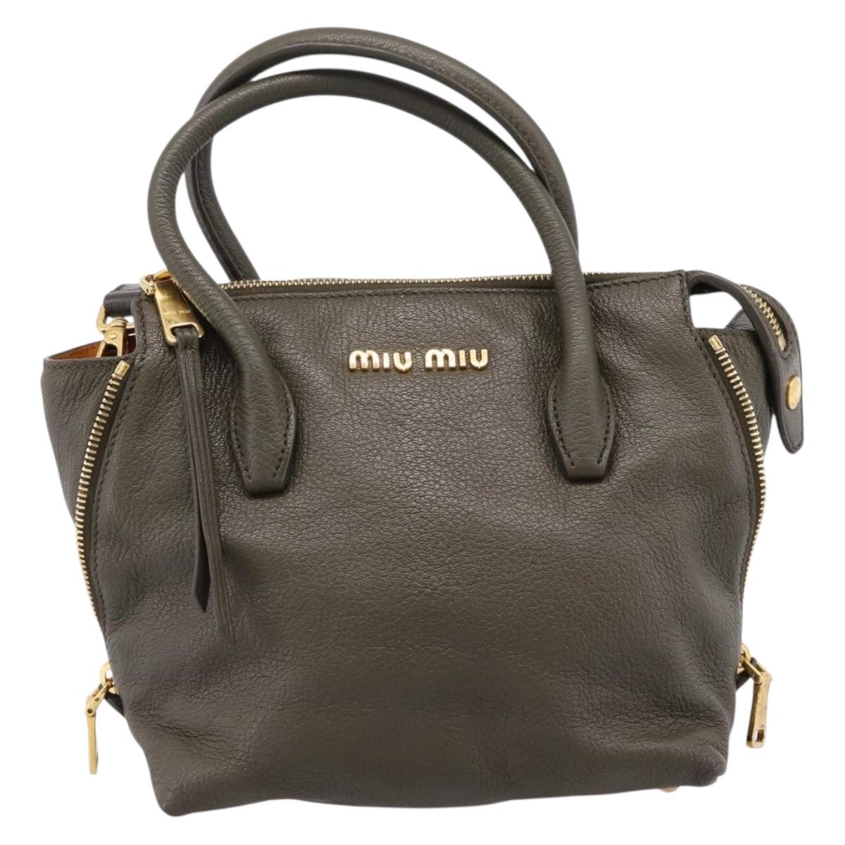 Miu Miu Hand Bag Leather 2way Khaki Gold Auth 201966A