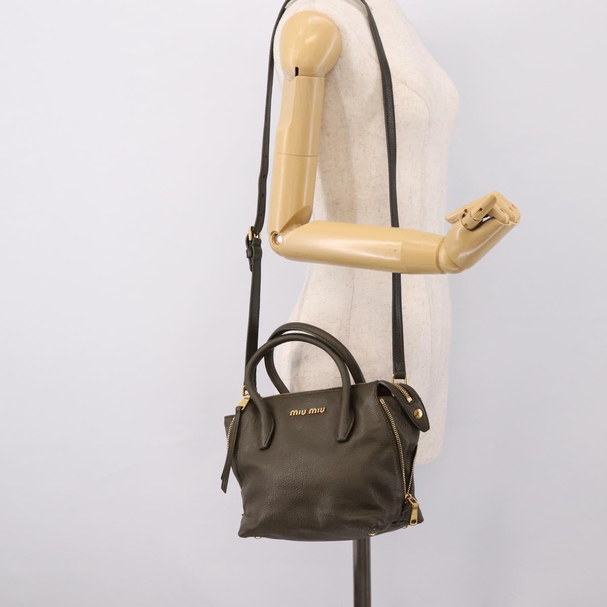 Miu Miu Hand Bag Leather 2way Khaki Gold Auth 201966A