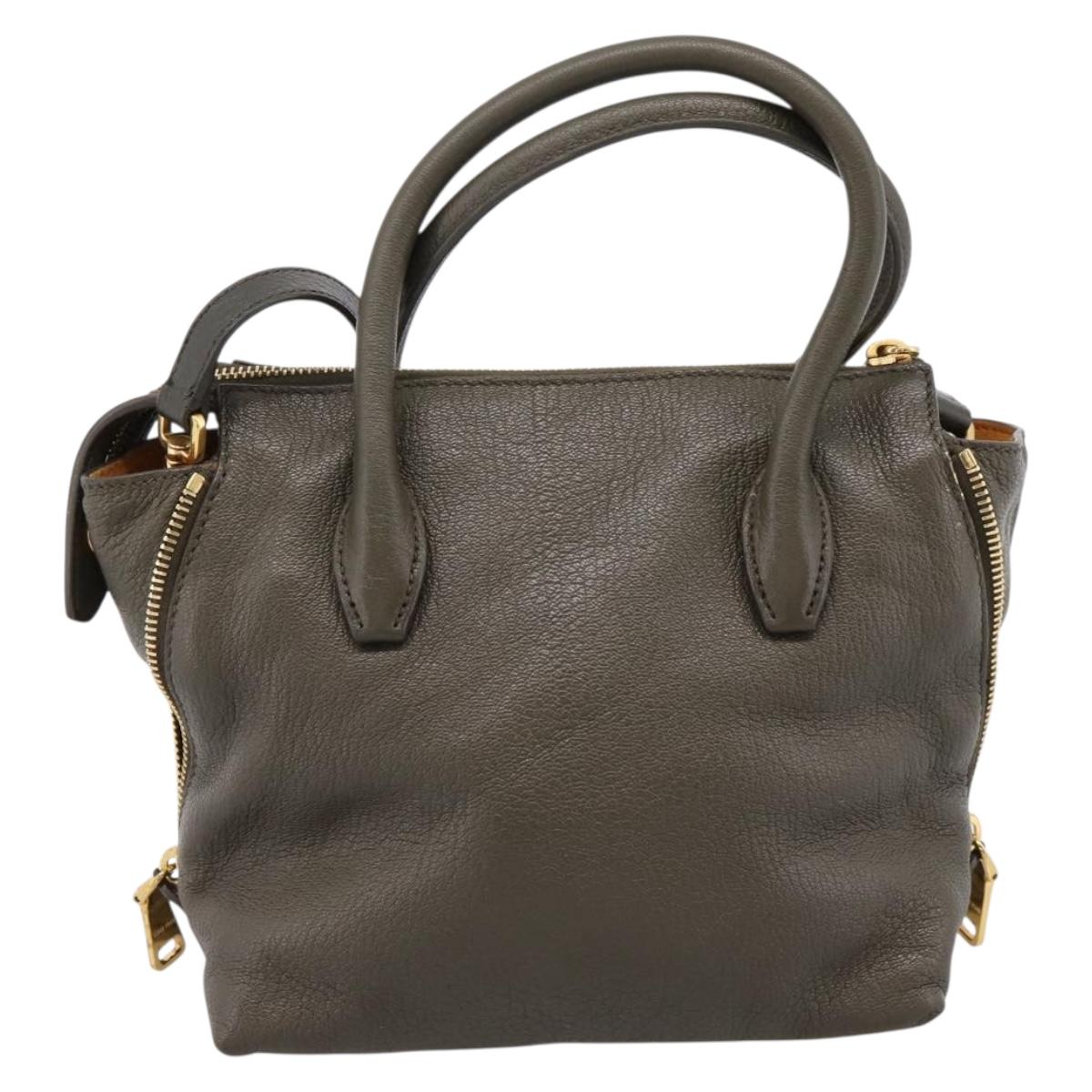 Miu Miu Hand Bag Leather 2way Khaki Gold Auth 201966A