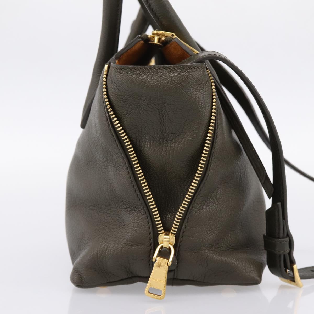 Miu Miu Hand Bag Leather 2way Khaki Gold Auth 201966A