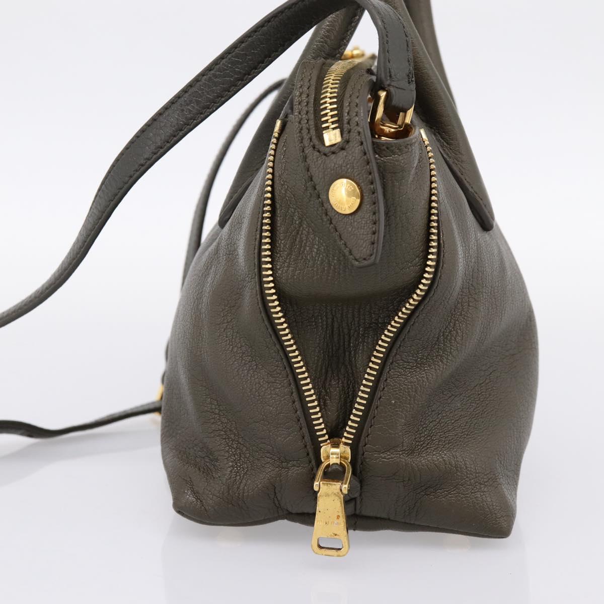 Miu Miu Hand Bag Leather 2way Khaki Gold Auth 201966A