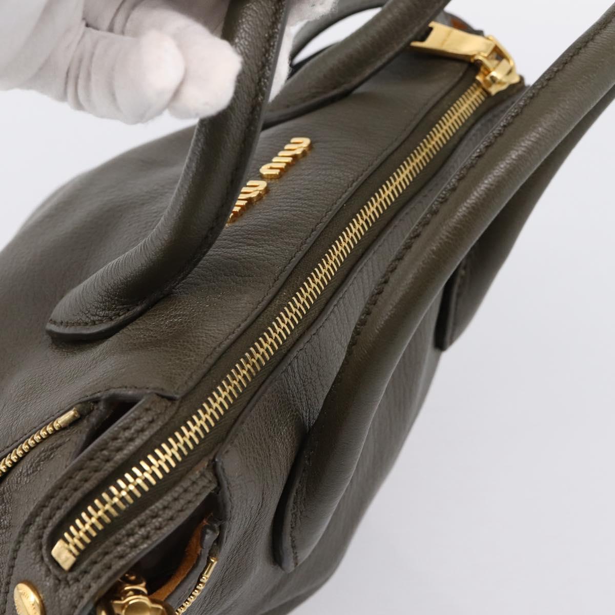Miu Miu Hand Bag Leather 2way Khaki Gold Auth 201966A
