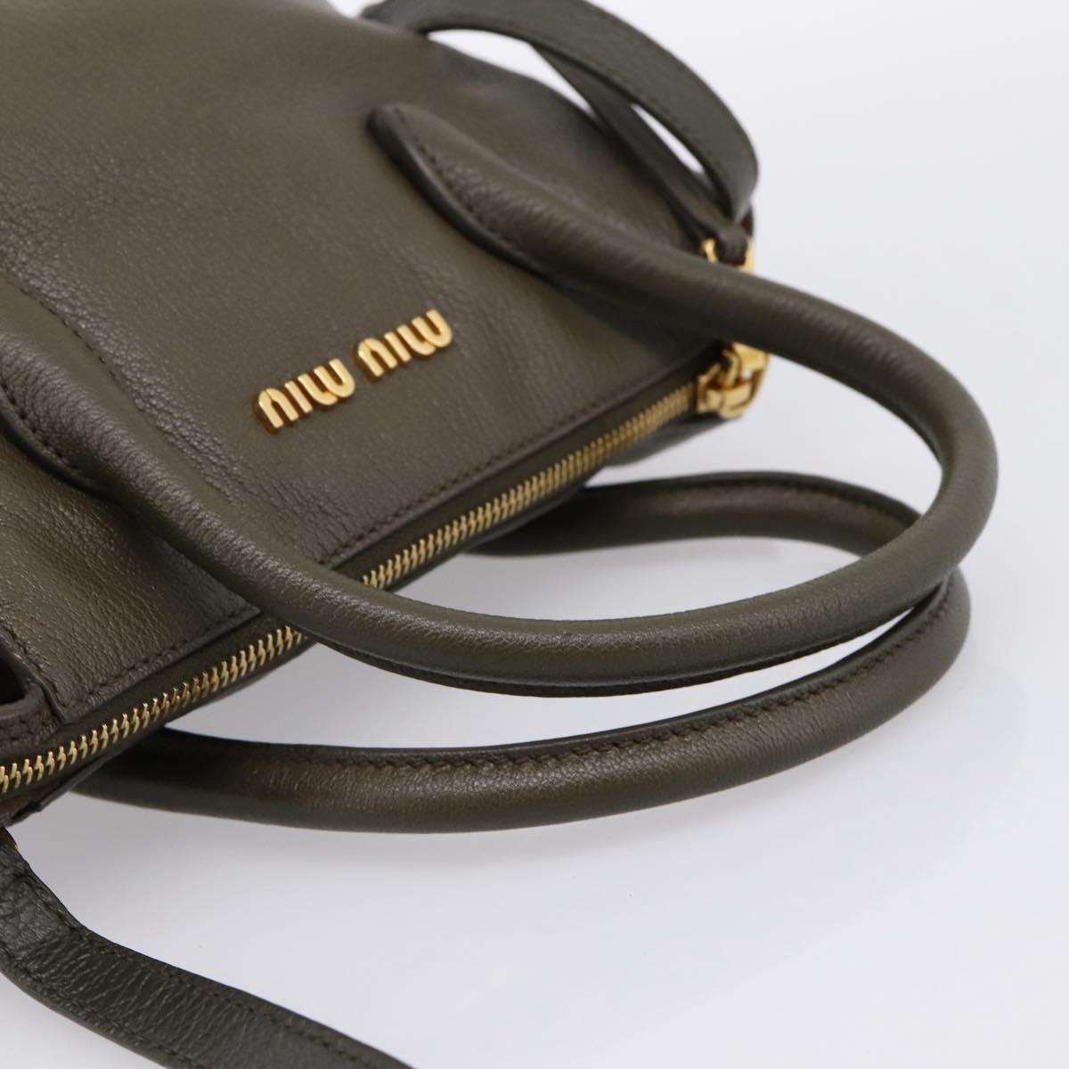 Miu Miu Hand Bag Leather 2way Khaki Gold Auth 201966A