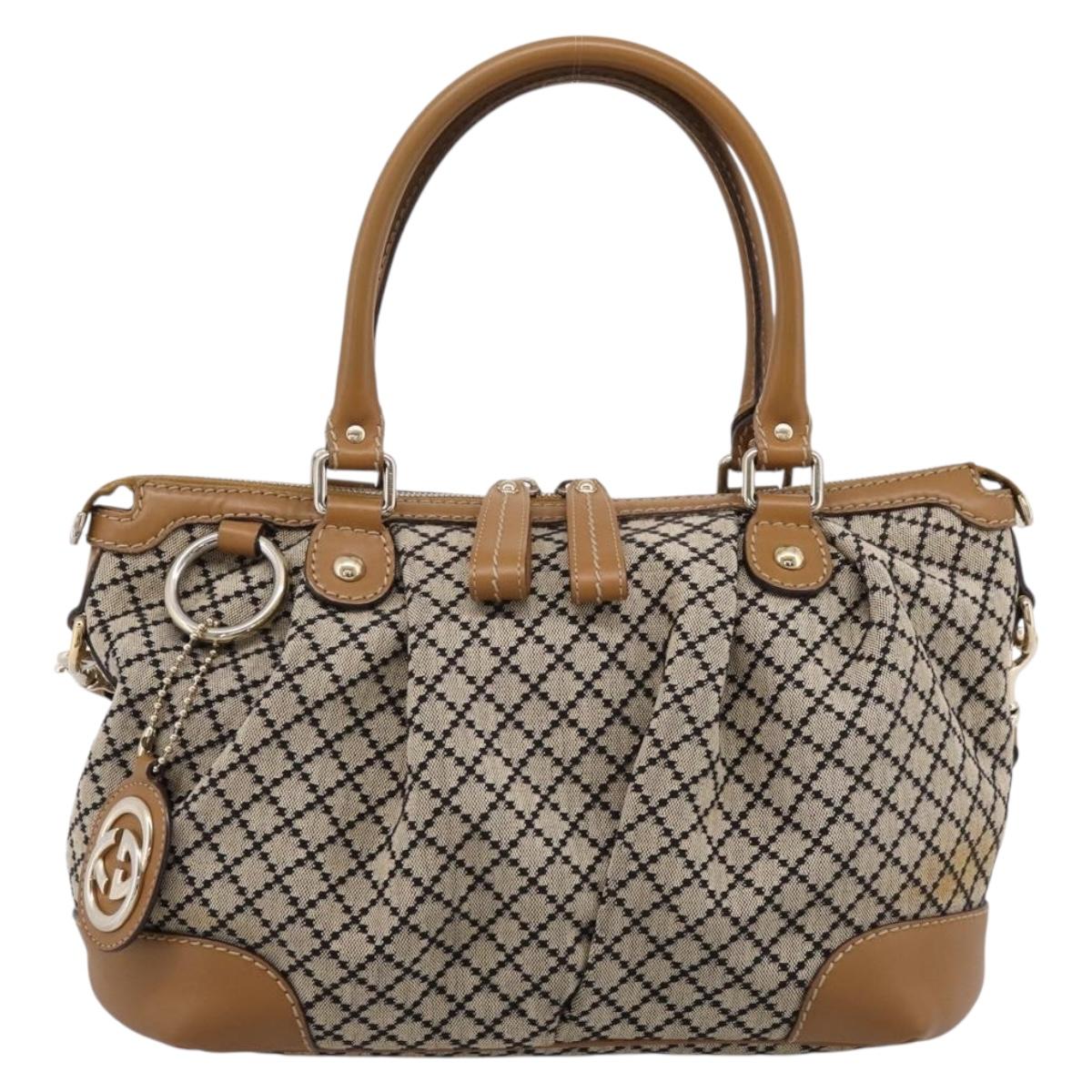 GUCCI Diamante Sukey Hand Bag Canvas 2way Beige Gold 247902 Auth 201967A
