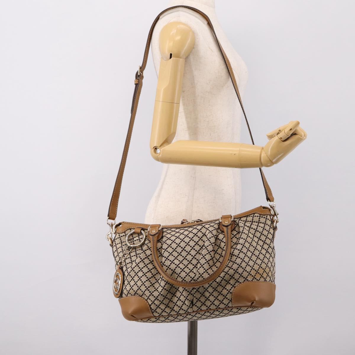 GUCCI Diamante Sukey Hand Bag Canvas 2way Beige Gold 247902 Auth 201967A