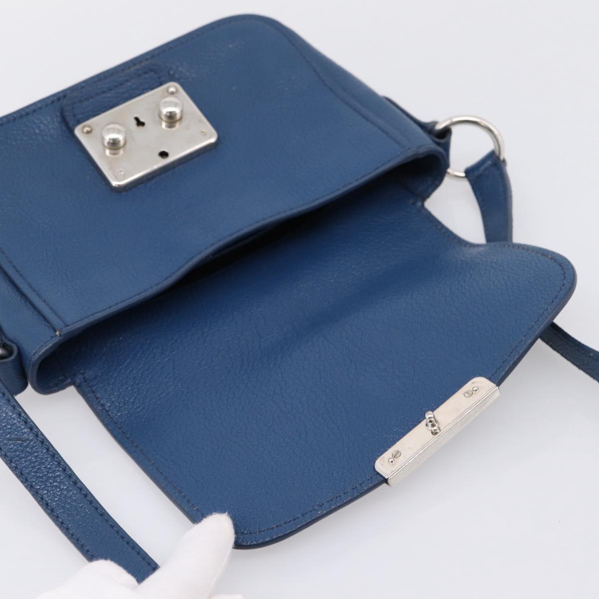 Miu Miu Shoulder Bag Leather Blue Silver Auth 201970A