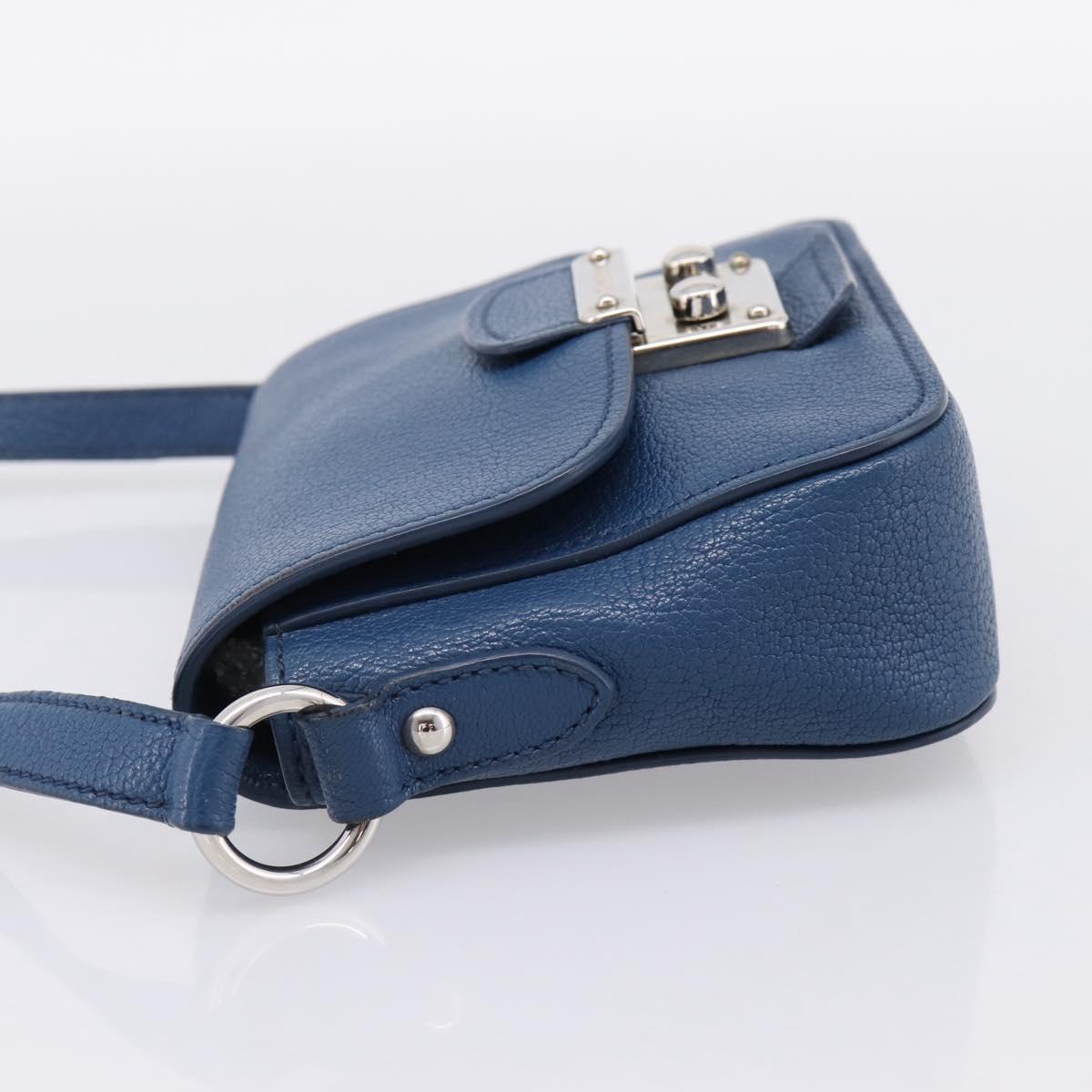 Miu Miu Shoulder Bag Leather Blue Silver Auth 201970A
