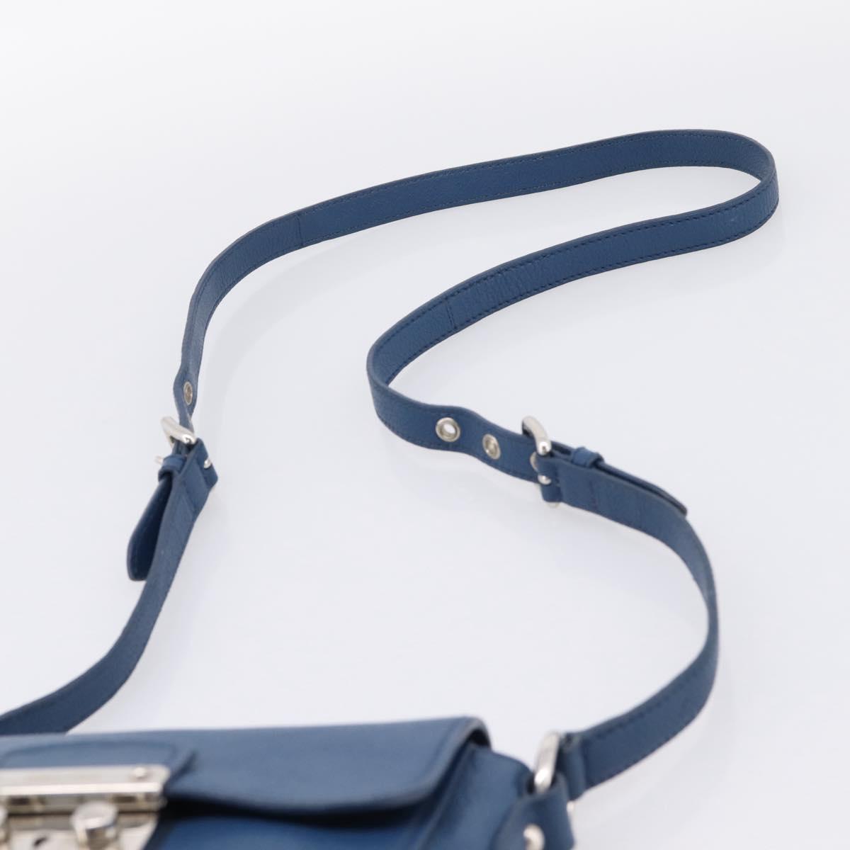 Miu Miu Shoulder Bag Leather Blue Silver Auth 201970A
