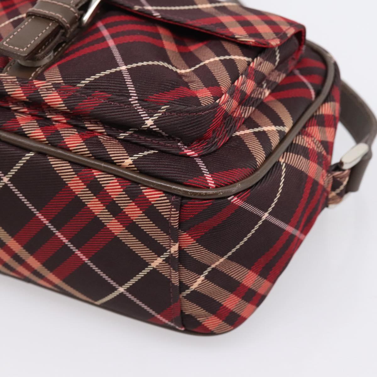 BURBERRY Nova Check Blue Label Shoulder Bag Canvas Red Silver Auth 201971A