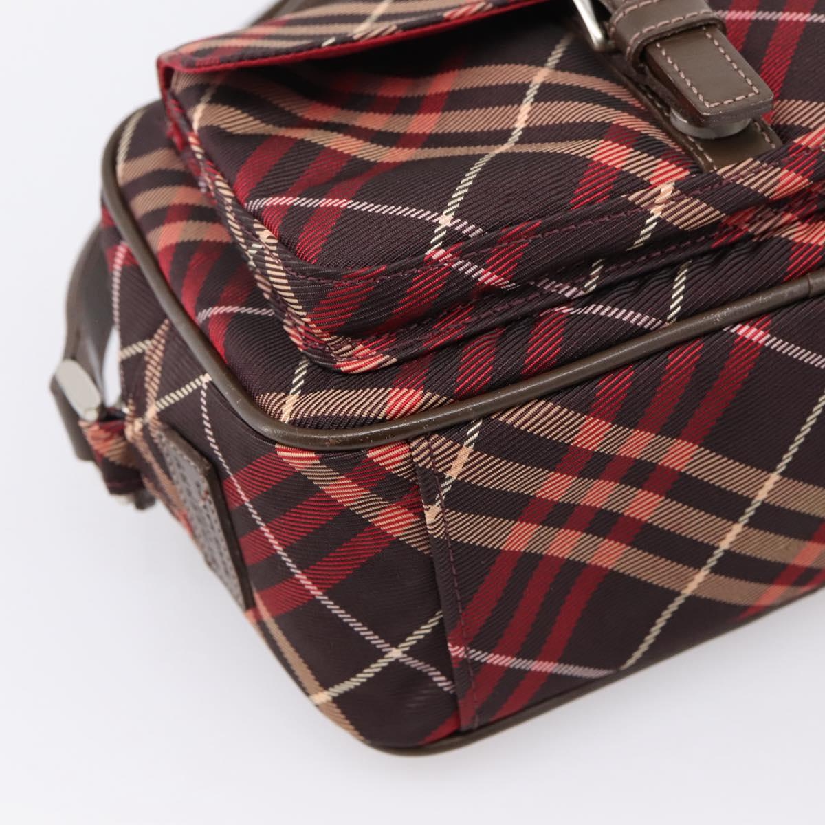 BURBERRY Nova Check Blue Label Shoulder Bag Canvas Red Silver Auth 201971A