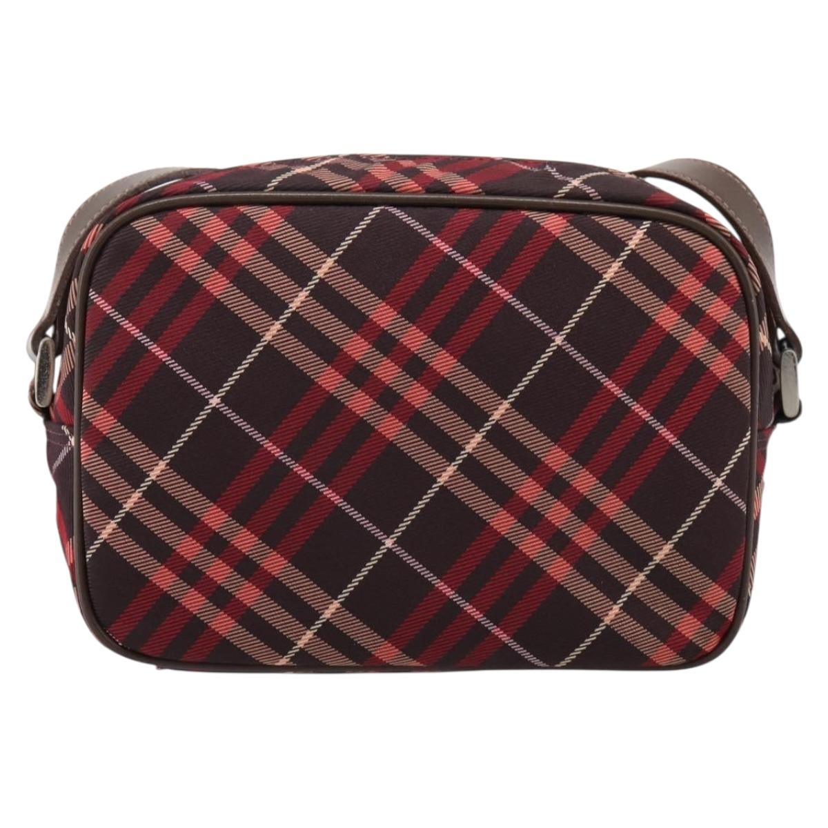 BURBERRY Nova Check Blue Label Shoulder Bag Canvas Red Silver Auth 201971A