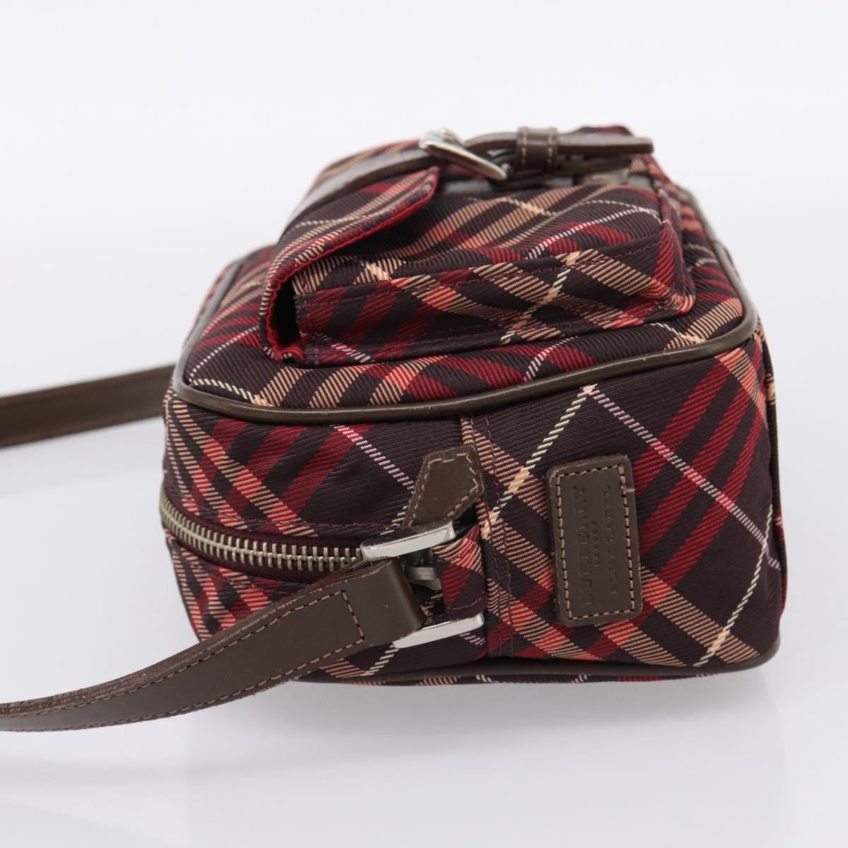 BURBERRY Nova Check Blue Label Shoulder Bag Canvas Red Silver Auth 201971A