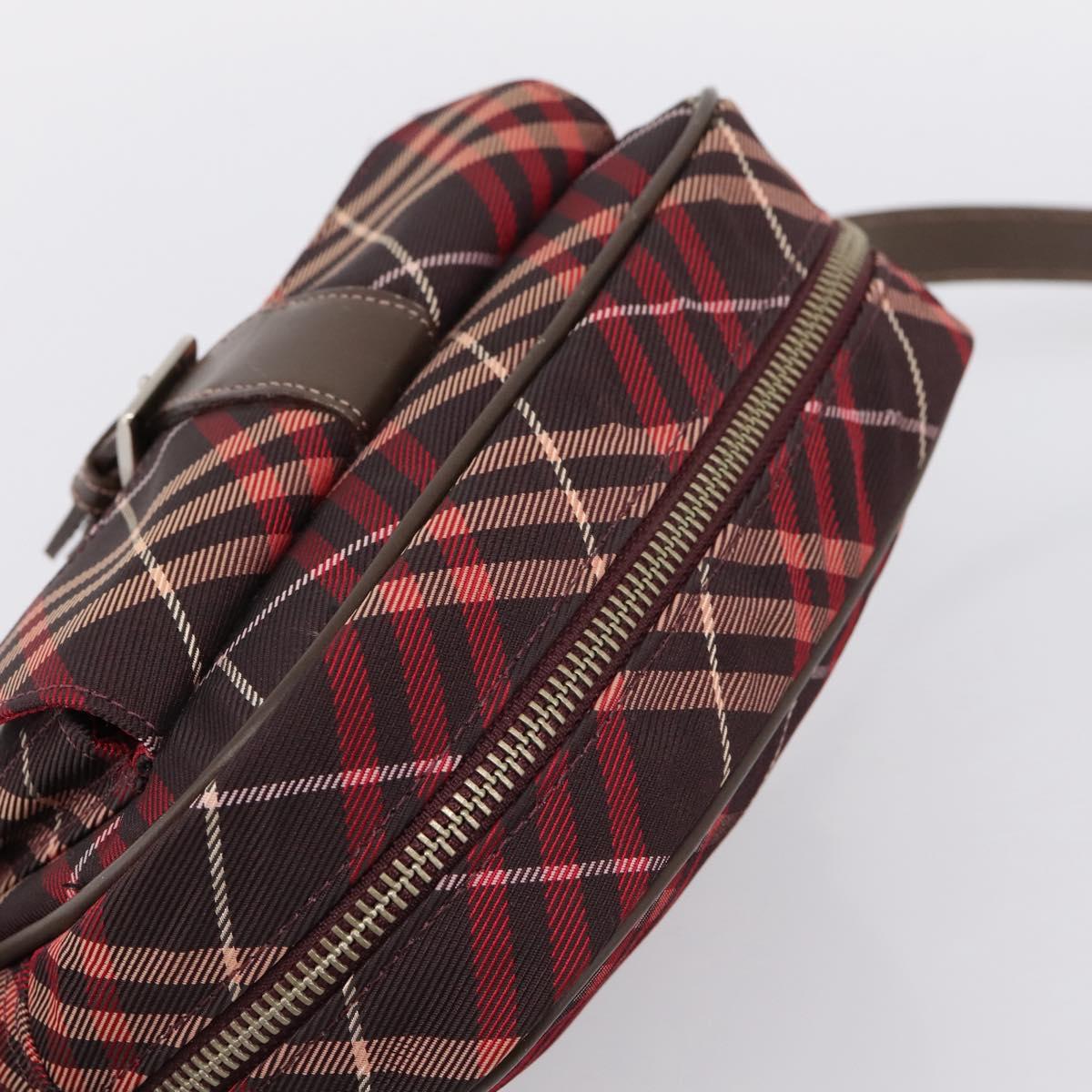 BURBERRY Nova Check Blue Label Shoulder Bag Canvas Red Silver Auth 201971A