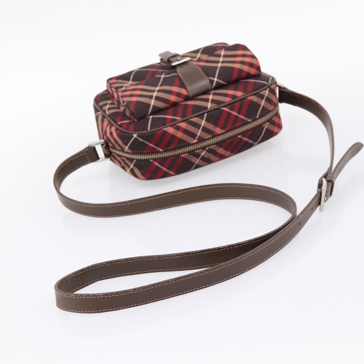 BURBERRY Nova Check Blue Label Shoulder Bag Canvas Red Silver Auth 201971A