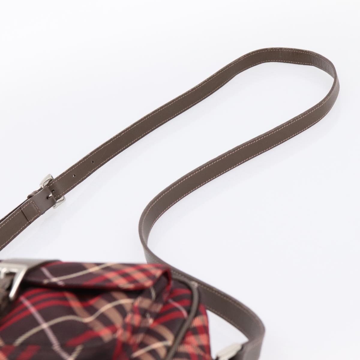 BURBERRY Nova Check Blue Label Shoulder Bag Canvas Red Silver Auth 201971A