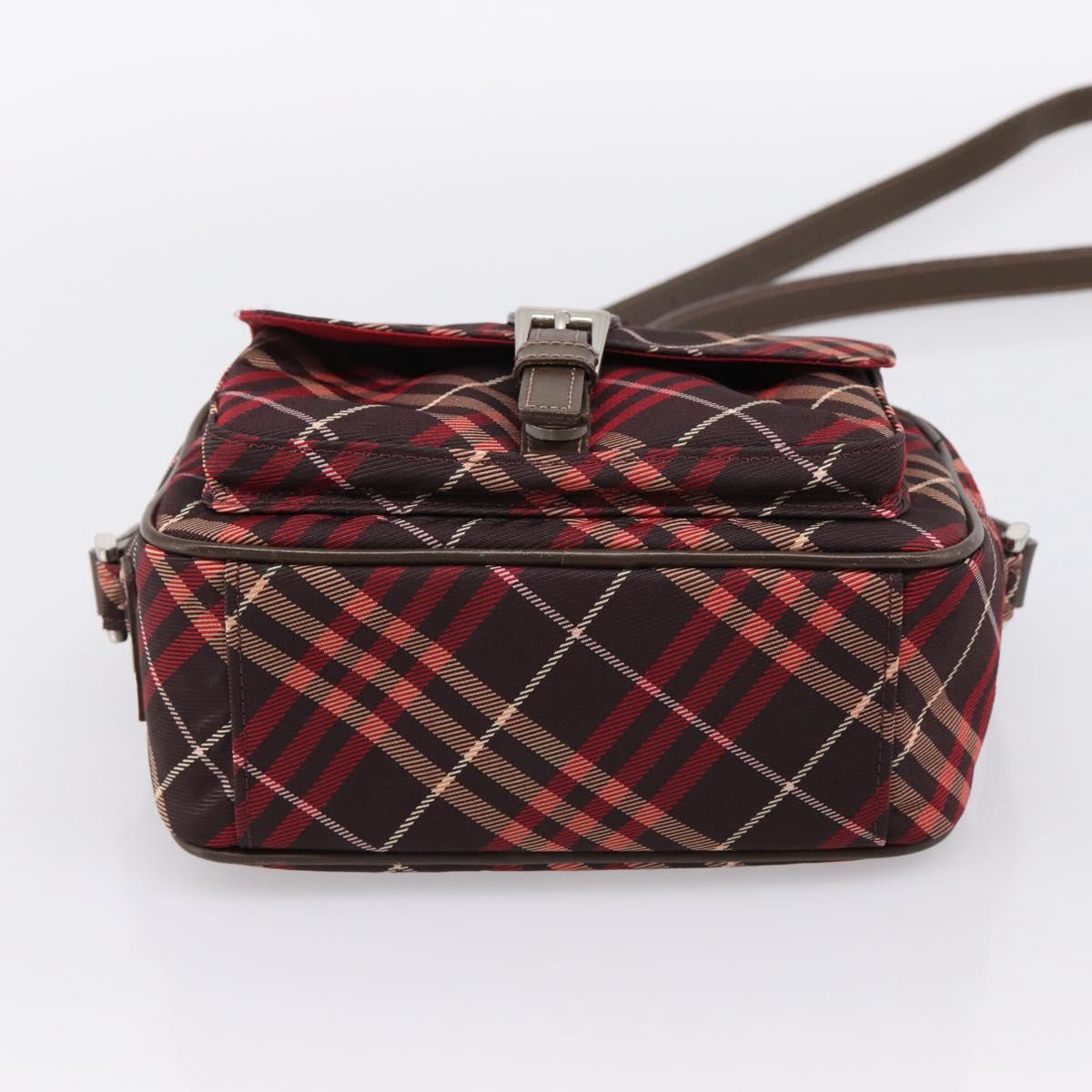 BURBERRY Nova Check Blue Label Shoulder Bag Canvas Red Silver Auth 201971A