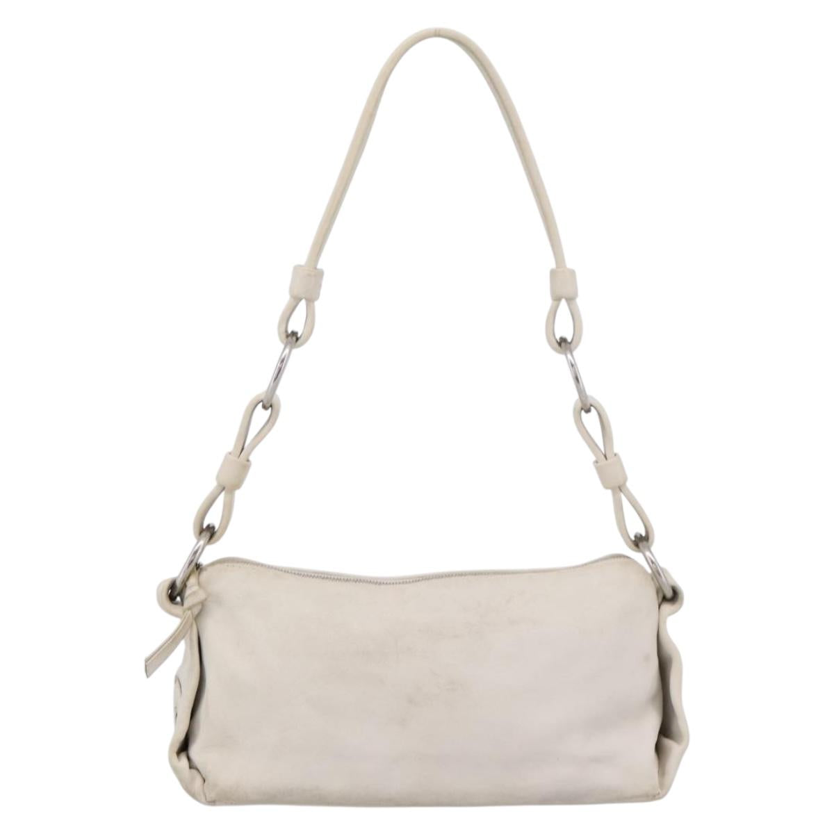 BOTTEGA VENETA Shoulder Bag Leather White Gold Auth 201972
