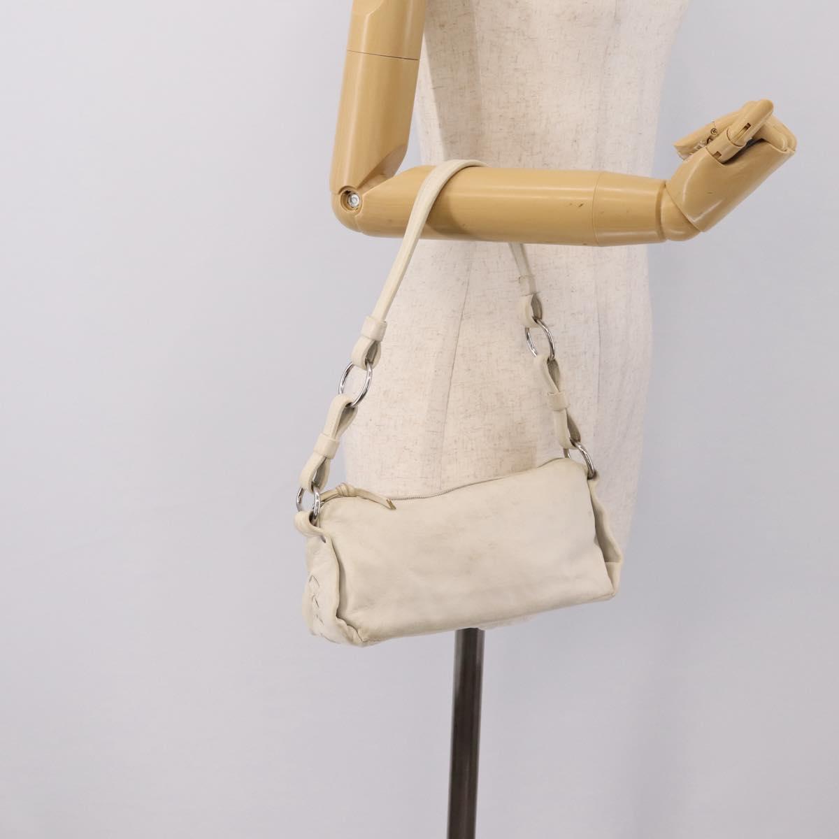 BOTTEGA VENETA Shoulder Bag Leather White Gold Auth 201972