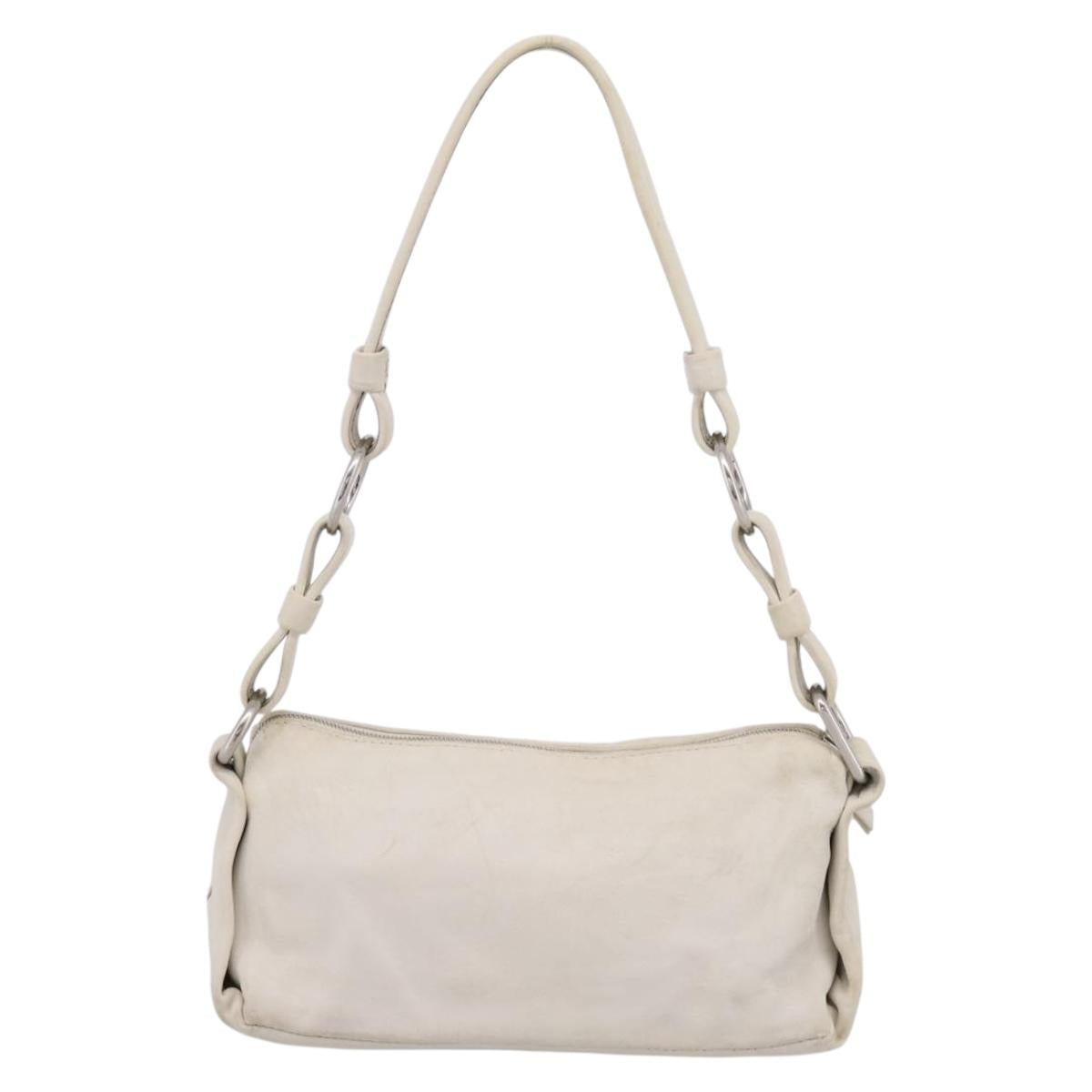BOTTEGA VENETA Shoulder Bag Leather White Gold Auth 201972