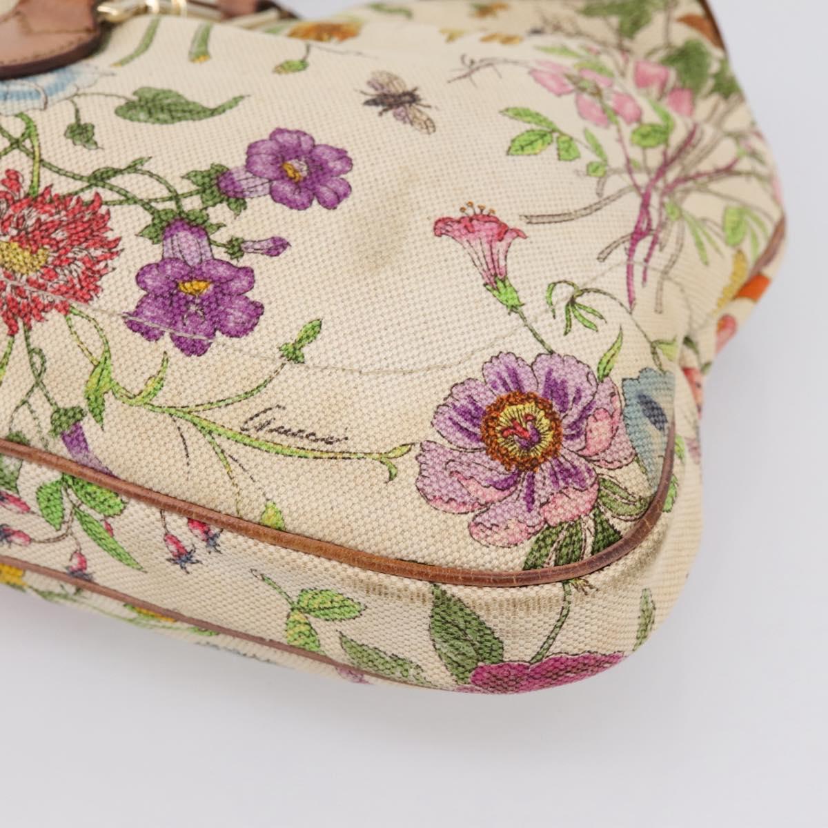 GUCCI Jackie Flora Shoulder Bag Canvas Beige Gold 137335 Auth 201974