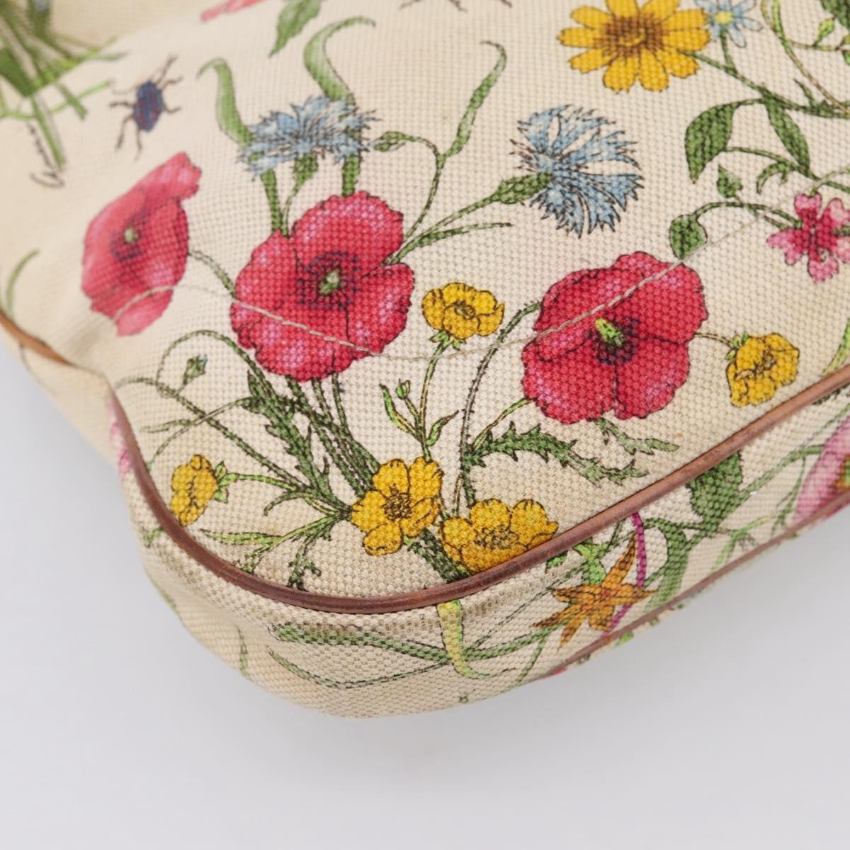 GUCCI Jackie Flora Shoulder Bag Canvas Beige Gold 137335 Auth 201974
