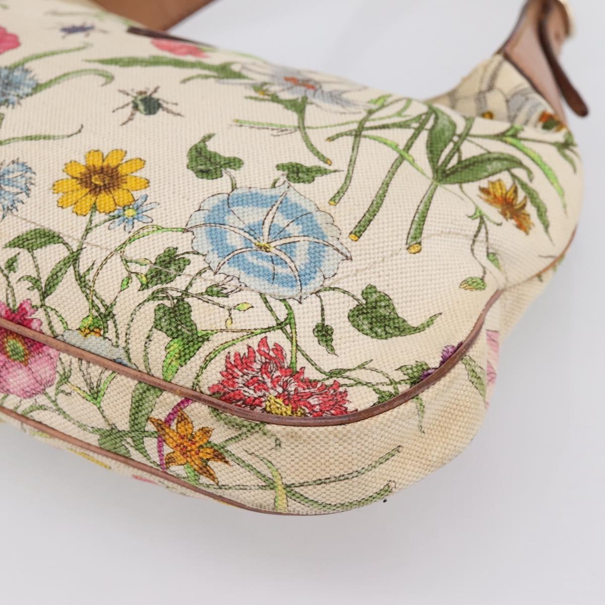 GUCCI Jackie Flora Shoulder Bag Canvas Beige Gold 137335 Auth 201974