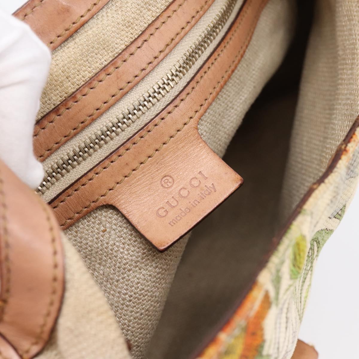 GUCCI Jackie Flora Shoulder Bag Canvas Beige Gold 137335 Auth 201974