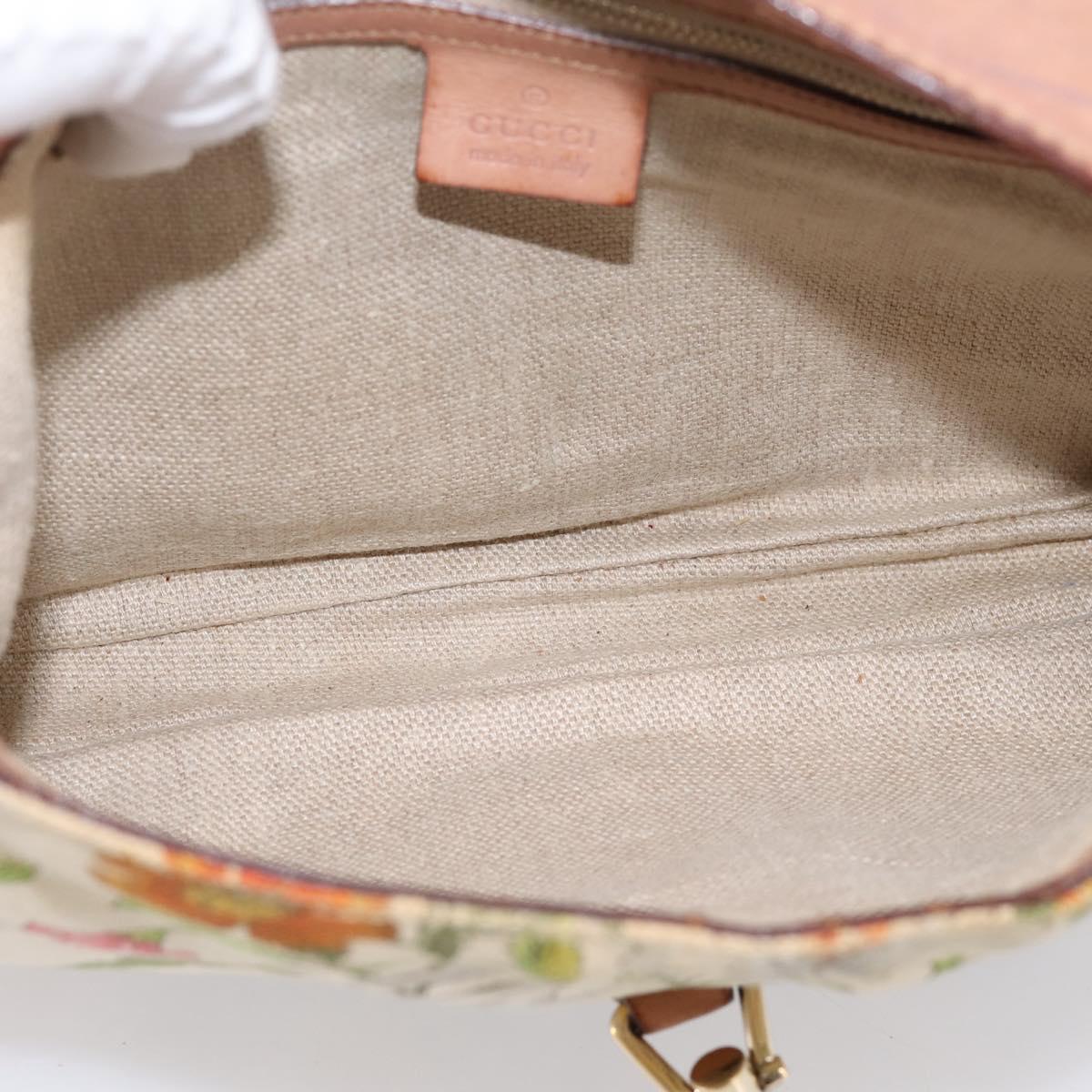 GUCCI Jackie Flora Shoulder Bag Canvas Beige Gold 137335 Auth 201974