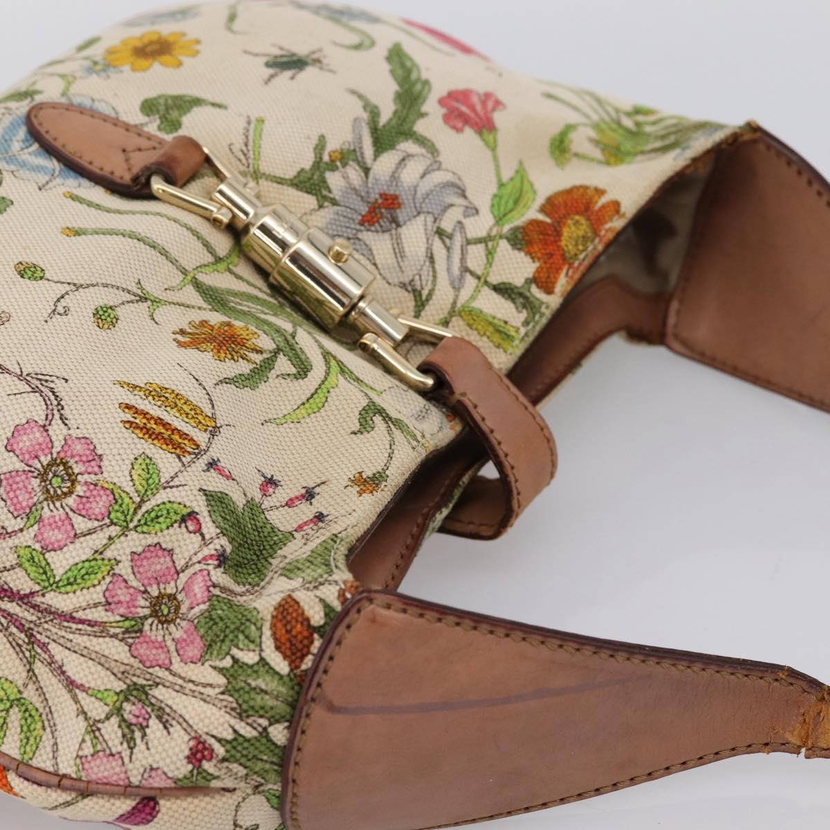 GUCCI Jackie Flora Shoulder Bag Canvas Beige Gold 137335 Auth 201974