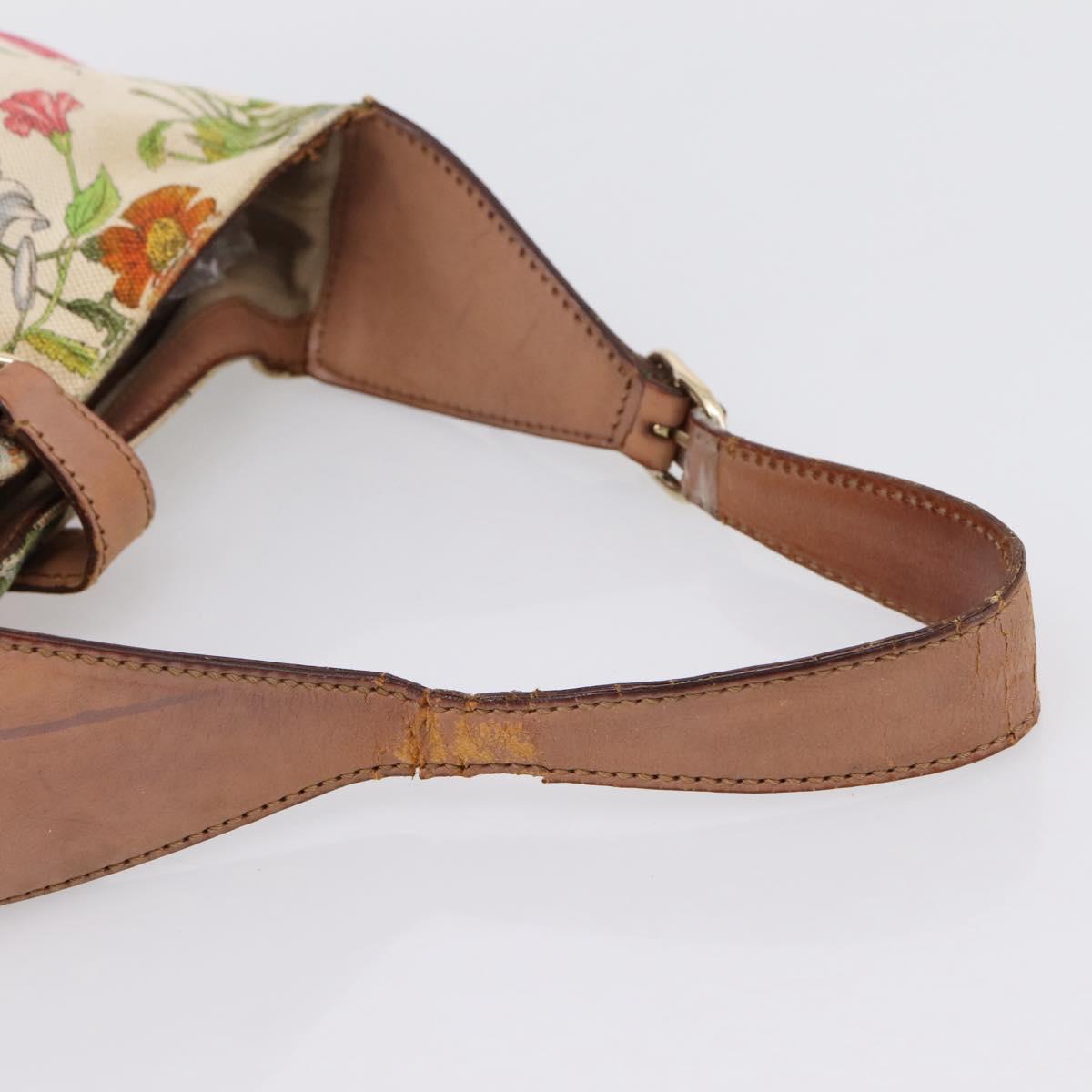 GUCCI Jackie Flora Shoulder Bag Canvas Beige Gold 137335 Auth 201974