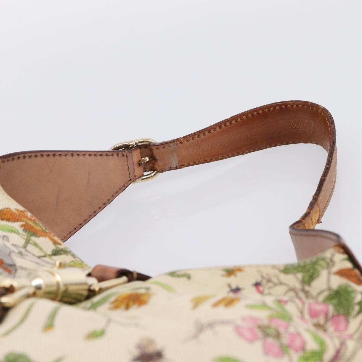 GUCCI Jackie Flora Shoulder Bag Canvas Beige Gold 137335 Auth 201974