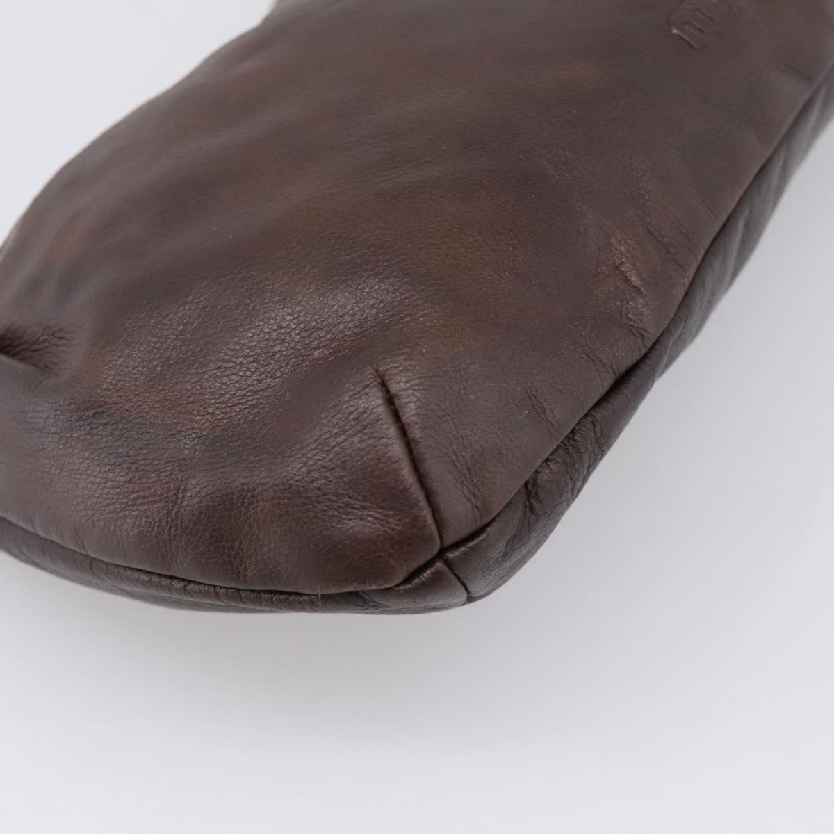 Miu Miu Shoulder Bag Leather Brown Silver Auth 201975