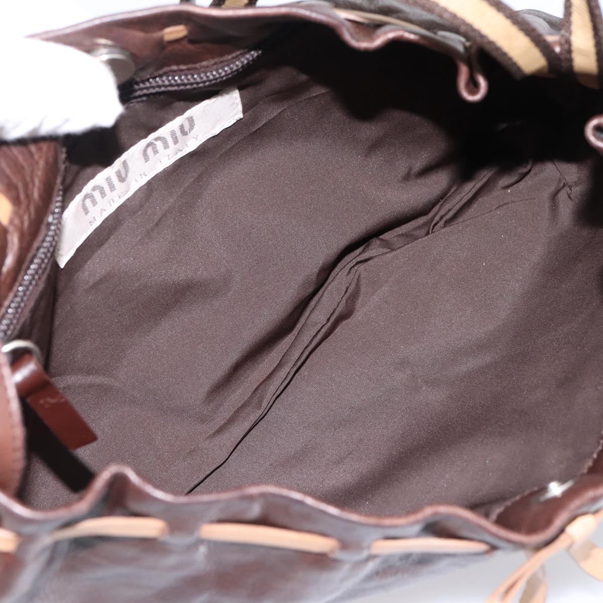 Miu Miu Shoulder Bag Leather Brown Silver Auth 201975