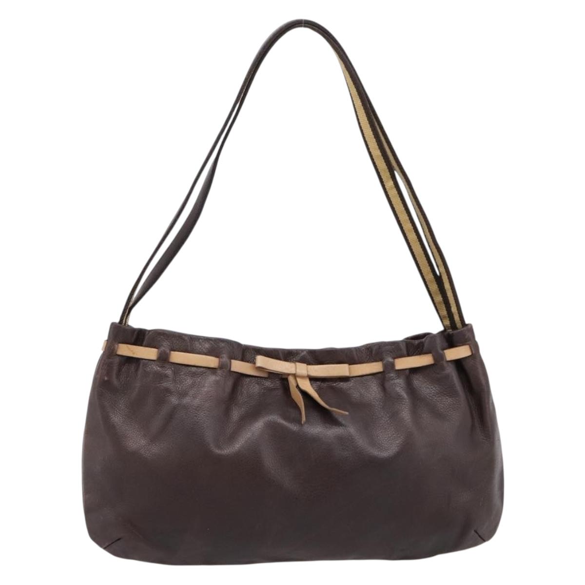 Miu Miu Shoulder Bag Leather Brown Silver Auth 201975