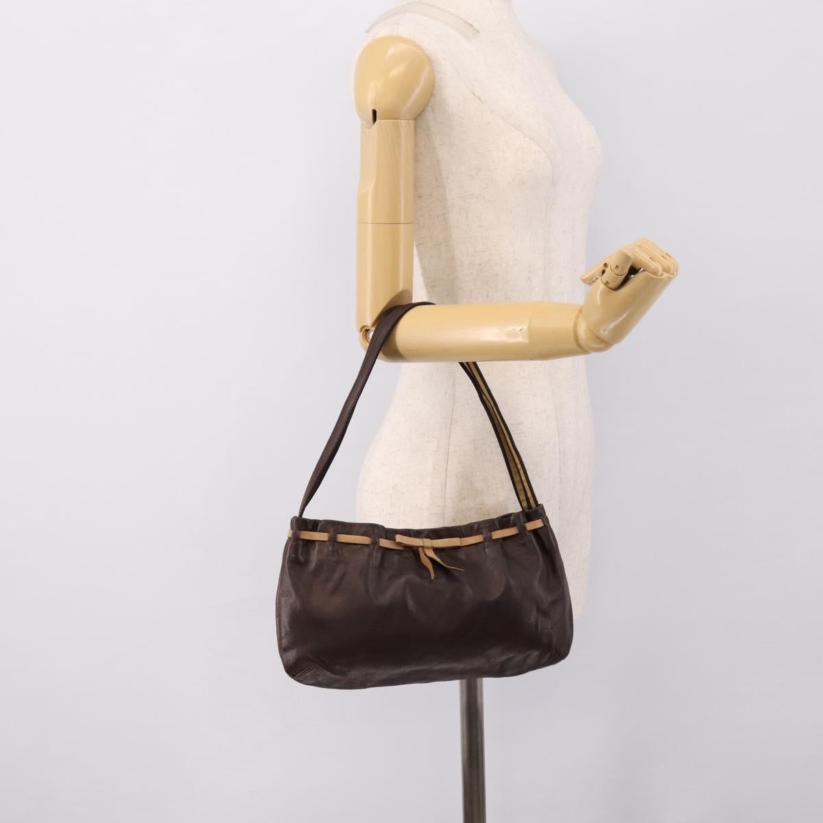 Miu Miu Shoulder Bag Leather Brown Silver Auth 201975