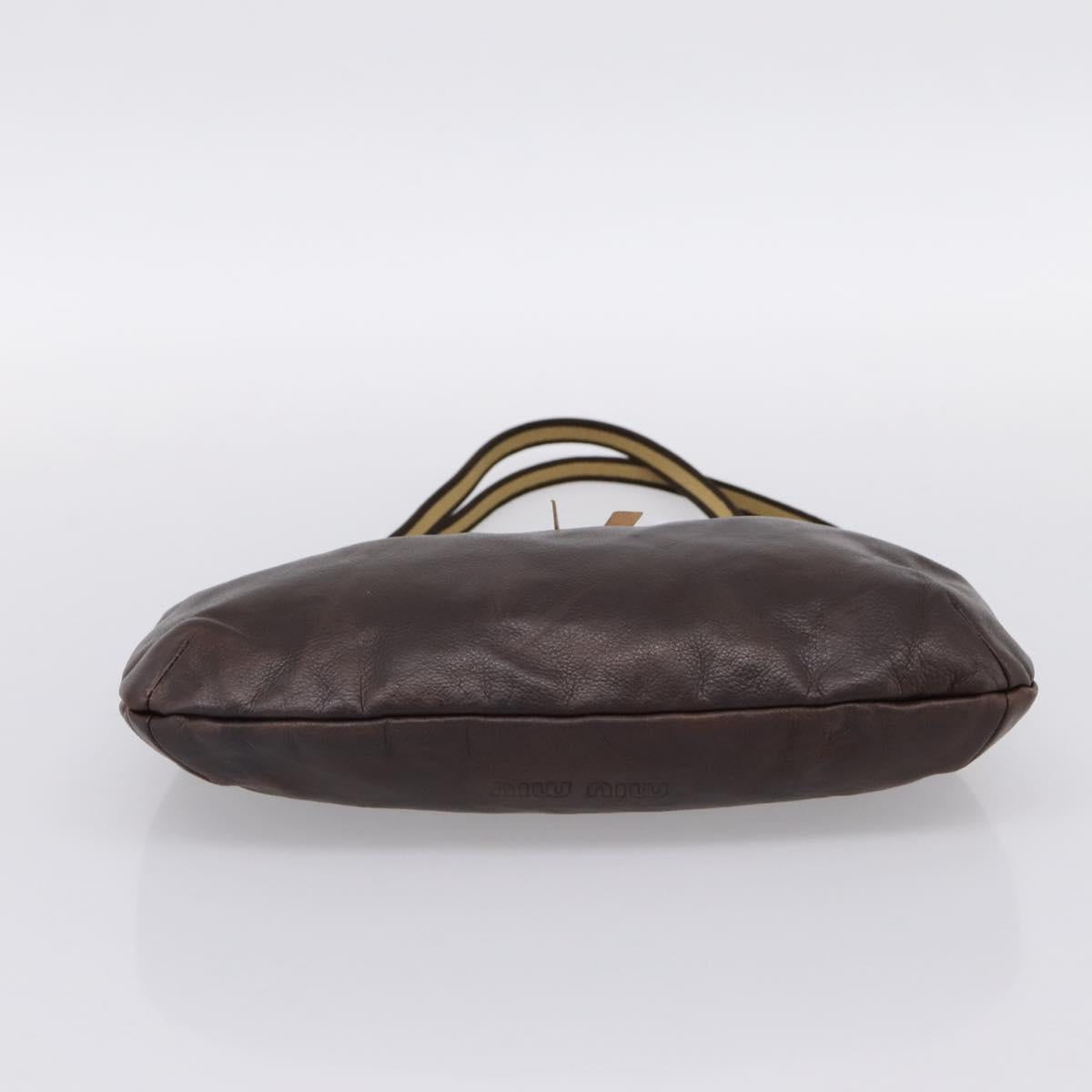 Miu Miu Shoulder Bag Leather Brown Silver Auth 201975