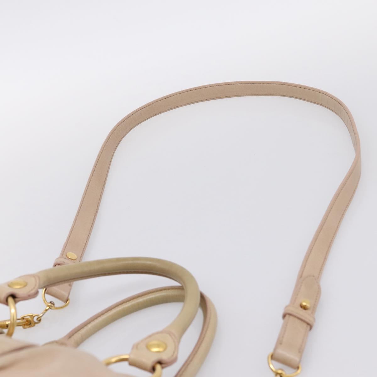Miu Miu Hand Bag Vitello Lux Leather 2way Beige Gold Auth 201979A