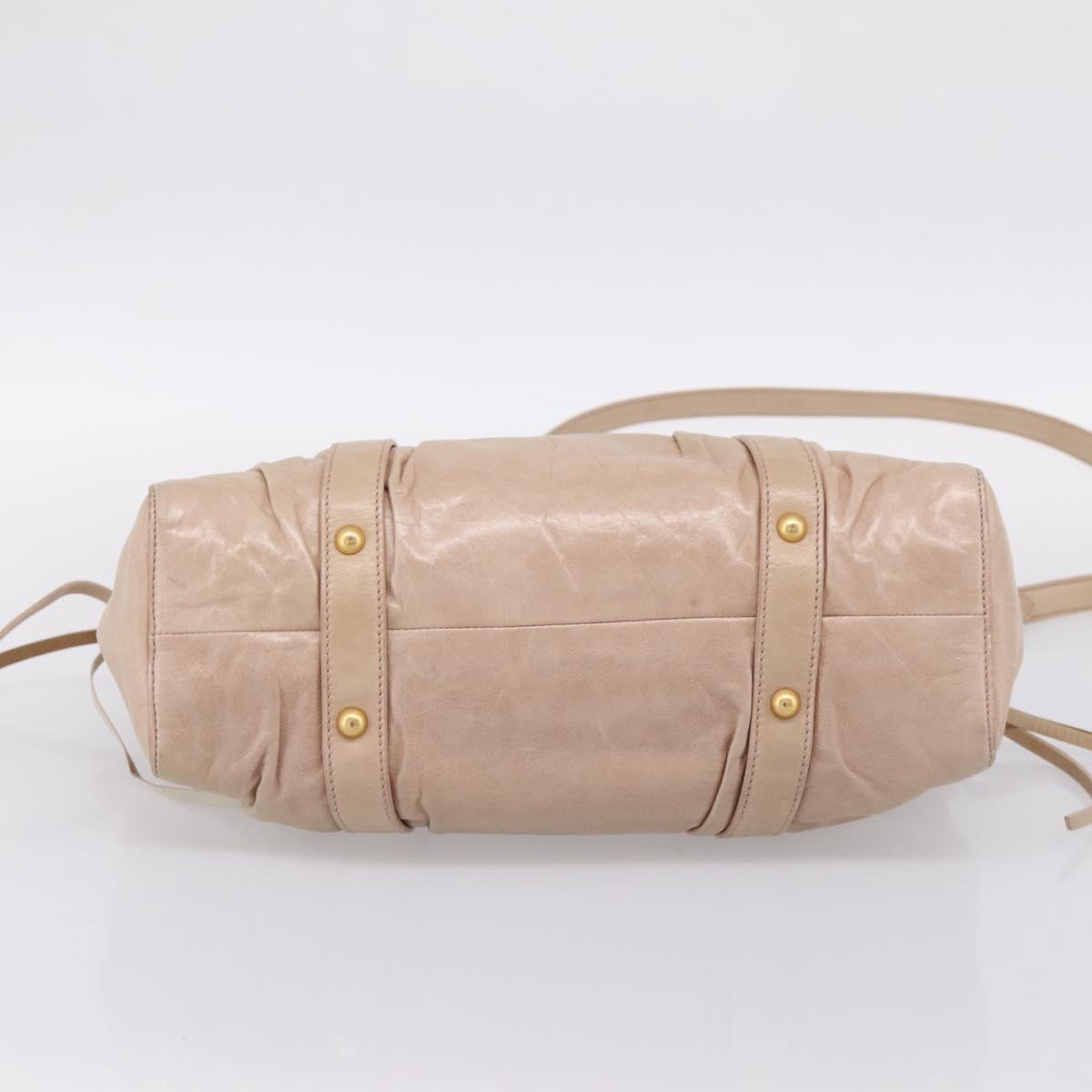 Miu Miu Hand Bag Vitello Lux Leather 2way Beige Gold Auth 201979A